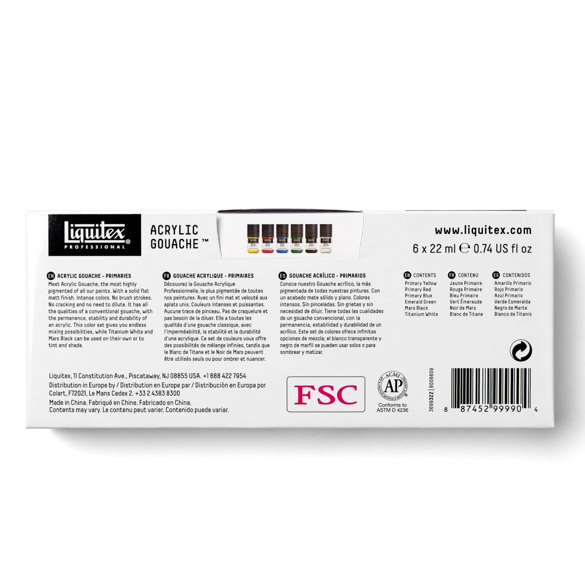 Liquitex® Professional Primaries 22mL Acrylic Gouache, 6ct.